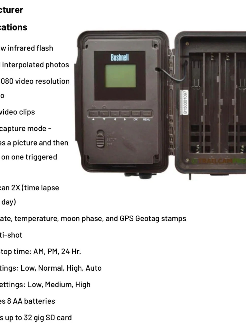 BUSHNELL Trophy Cam HD Aggressor 14MP Low-Glow